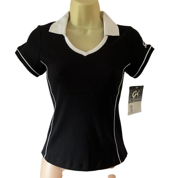 GK Elite Sportswear Black & White Athletic Knit Top Collar Fitted Size Small NWT - Picture 1 of 12